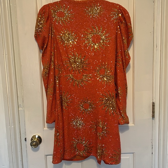 NWT Farm Rio Orange Sunny Mood Sequin Long Sleeve Mini Dress - Picture 9 of 9